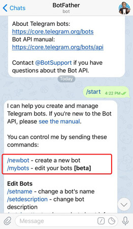 دستورات ساخت ربات تلگرام با Botfather