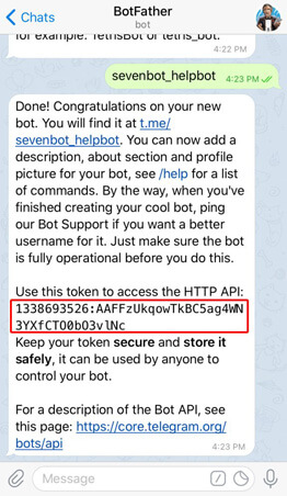 توکن ربات را کپی کنید