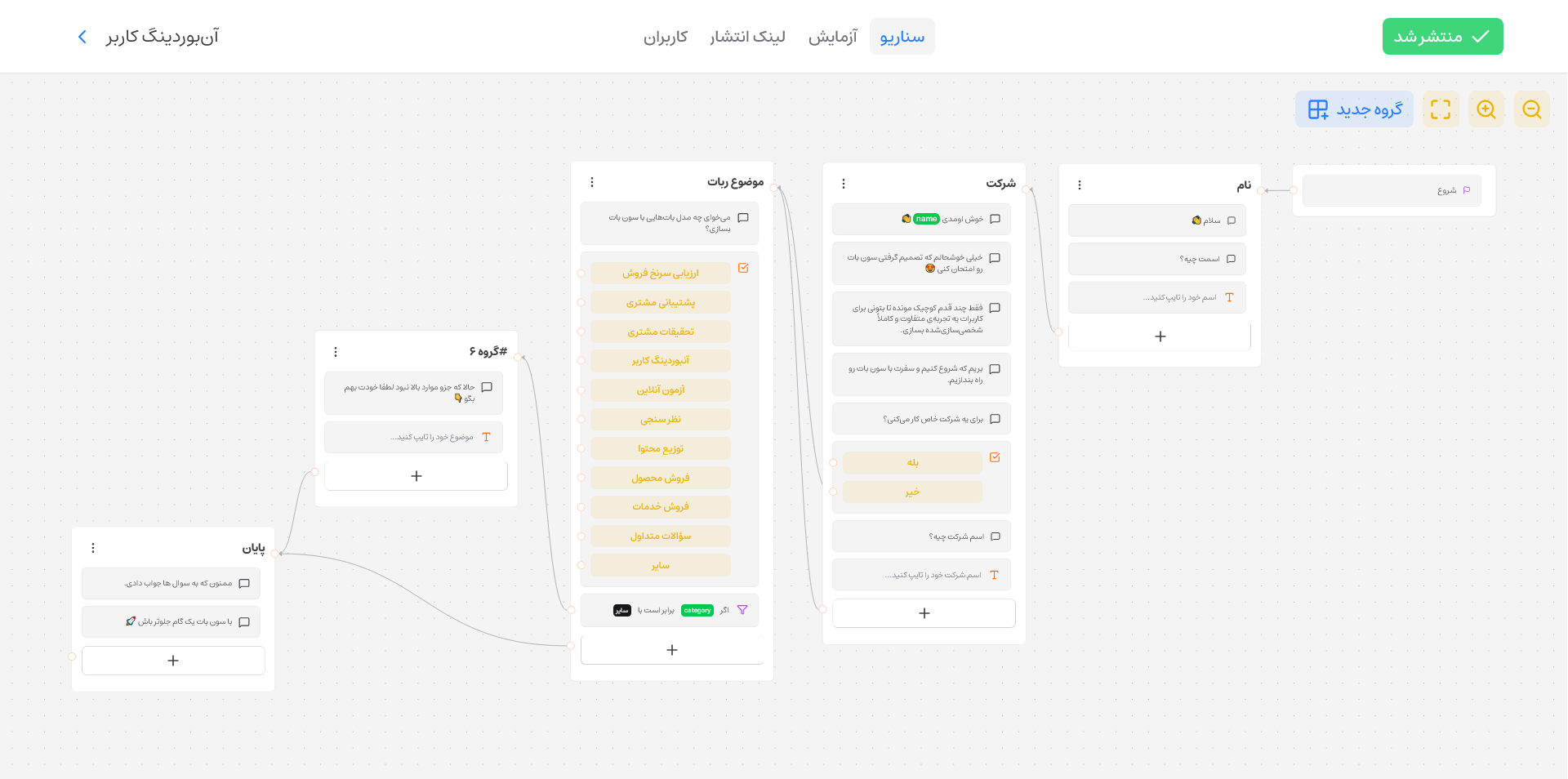 An example of a user onboarding bot being built in 7bot